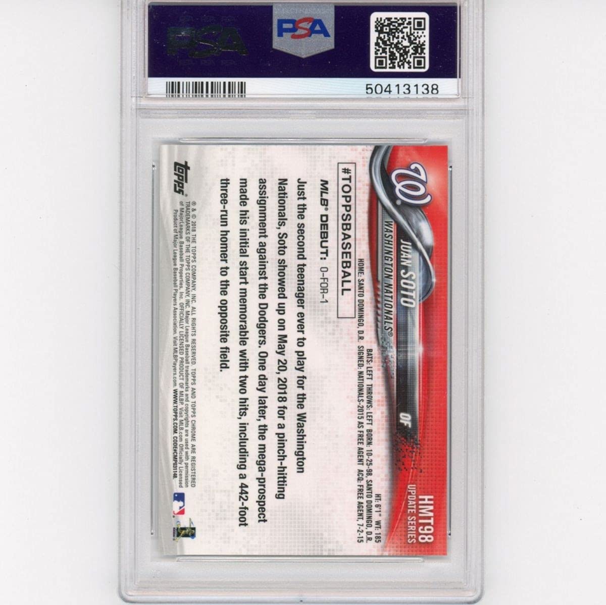 Graded 2018 Topps Chrome Juan Soto #HMT98 Update Rookie RC Baseball Card PSA 10 Gem Mint