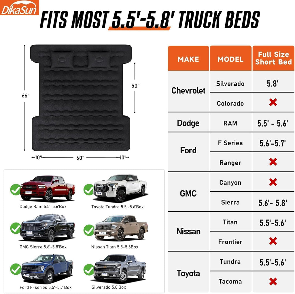 5.5-5.8ft Pickup Truck Bed Air Mattress Beige