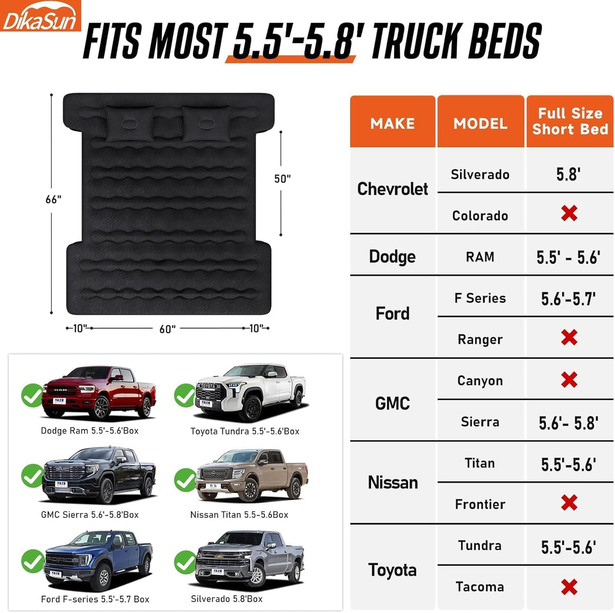 5.5-5.8ft Pickup Truck Bed Air Mattress Beige