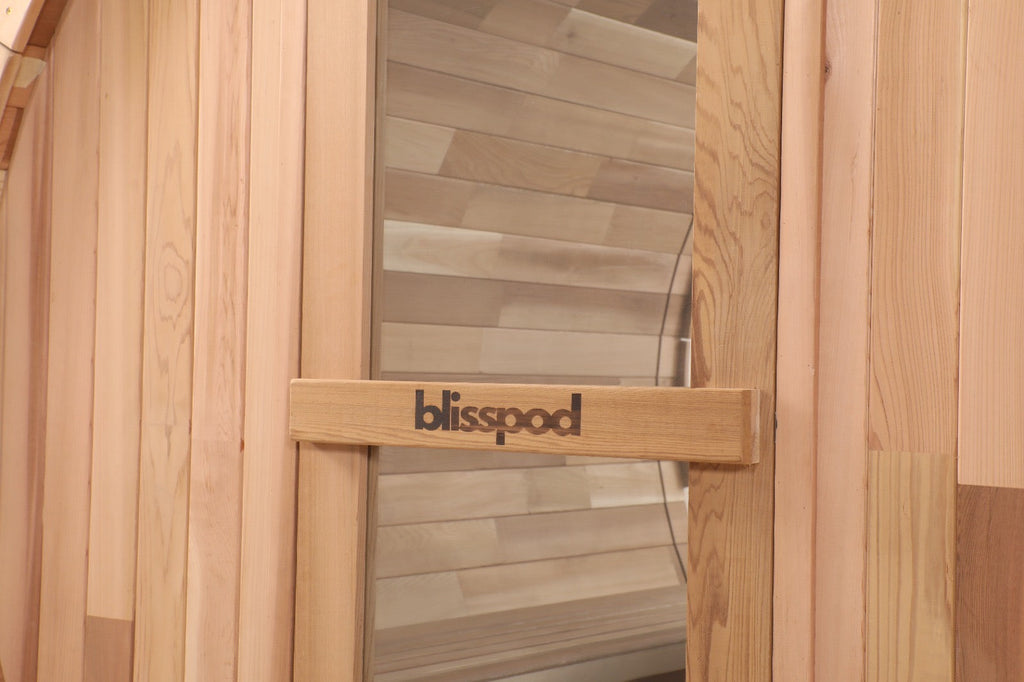 Blisspod | Prague | Canadian Red Cedar Outdoor Steam Barell Sauna | 2-4 / 4-6 persons with Full Glass Back & 2 front Porch seats