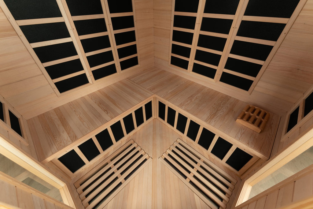 Blisspod | Vienna | Corner Spacious Far Infrared Sauna | Canadian Hemlock Wood | Ultra Low EMF | 12 Heaters | 4-5 Persons