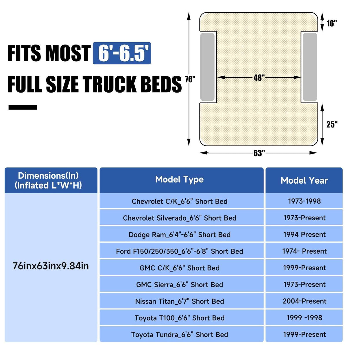 5.5-6.5ft Full Size Truck Bed Air Mattress Red